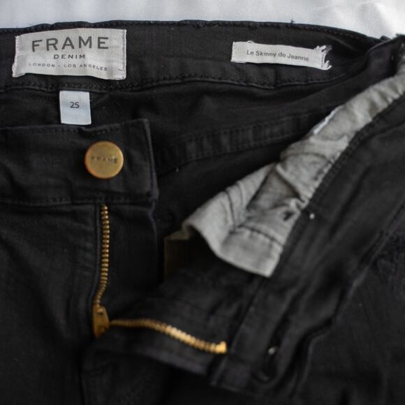 Frame Le Skinny De Jeanne Noir Black Distressed Skinny Jeans 25 - Picture 8 of 11